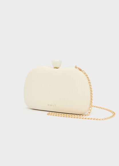 Clutch Sofia Plissé laminato con tracolla a catena