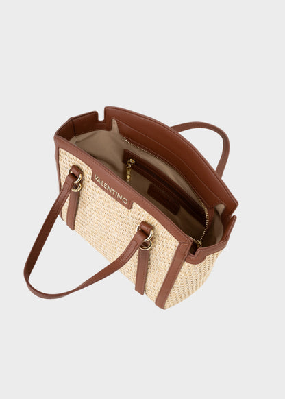 Borsa a mano Demetra in effetto rafia intrecciata, con tracolla