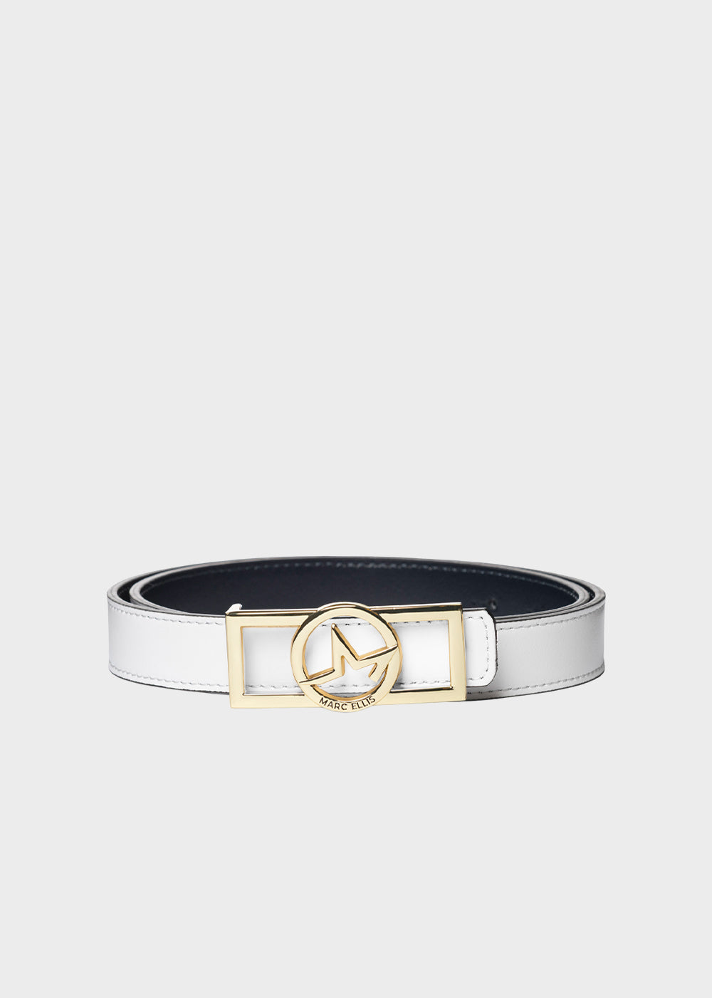 Cintura reversibile con logo, bianco e nero, in pelle (2,4 cm)