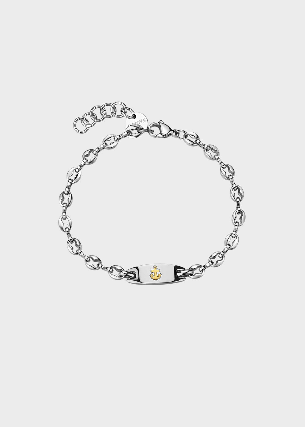 Bracciale catena Titan in acciaio con targa centrale con ancora e finitura pvd oro 14K