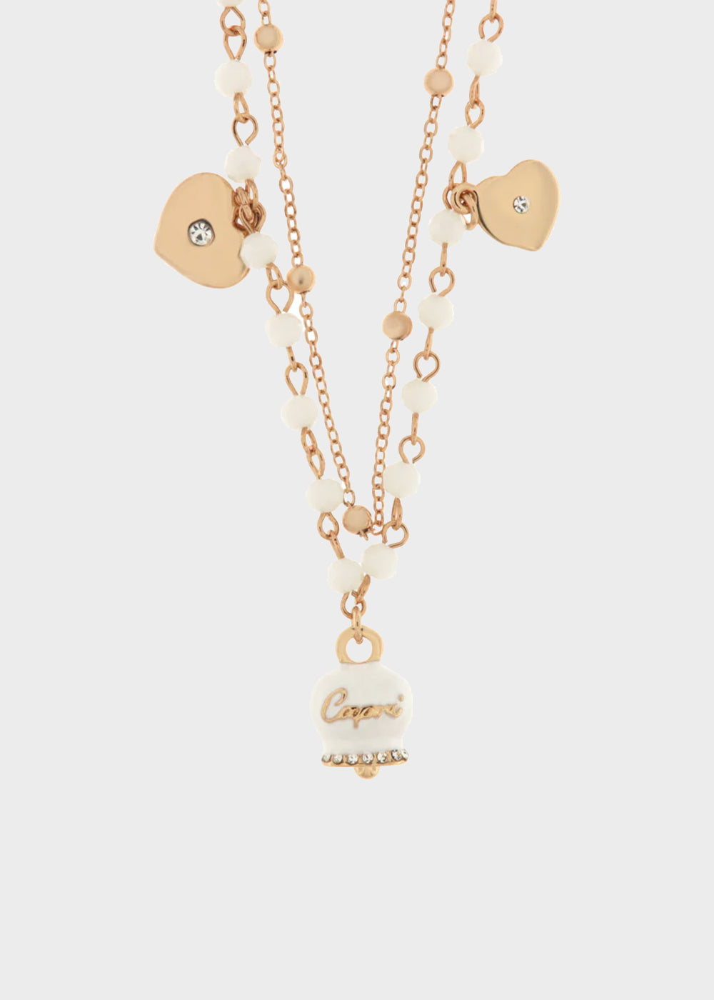Collana in Metallo multifilo color oro con pietre bianche e campanella Capri bianca-1