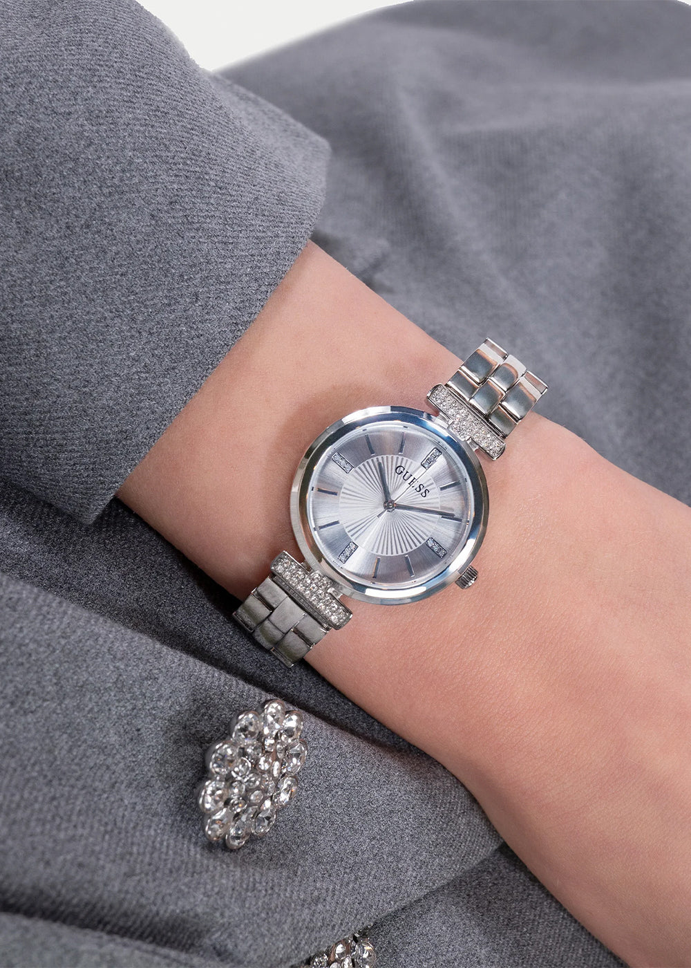 Orologio con pietre 28MM Silver Dial