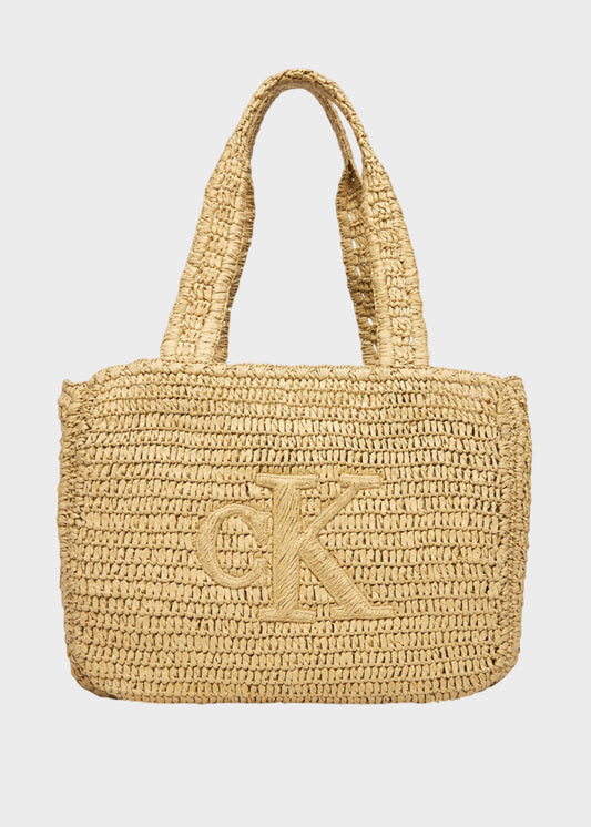Borsa tote in Raffia con logo