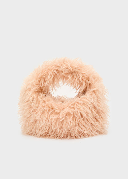 Borsa a mano Furry con tracolla e peli sintetici rosa