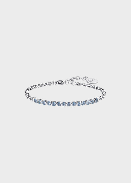 Bracciale Dazzly in acciaio con centrale tennis e cubic zirconia azzurro