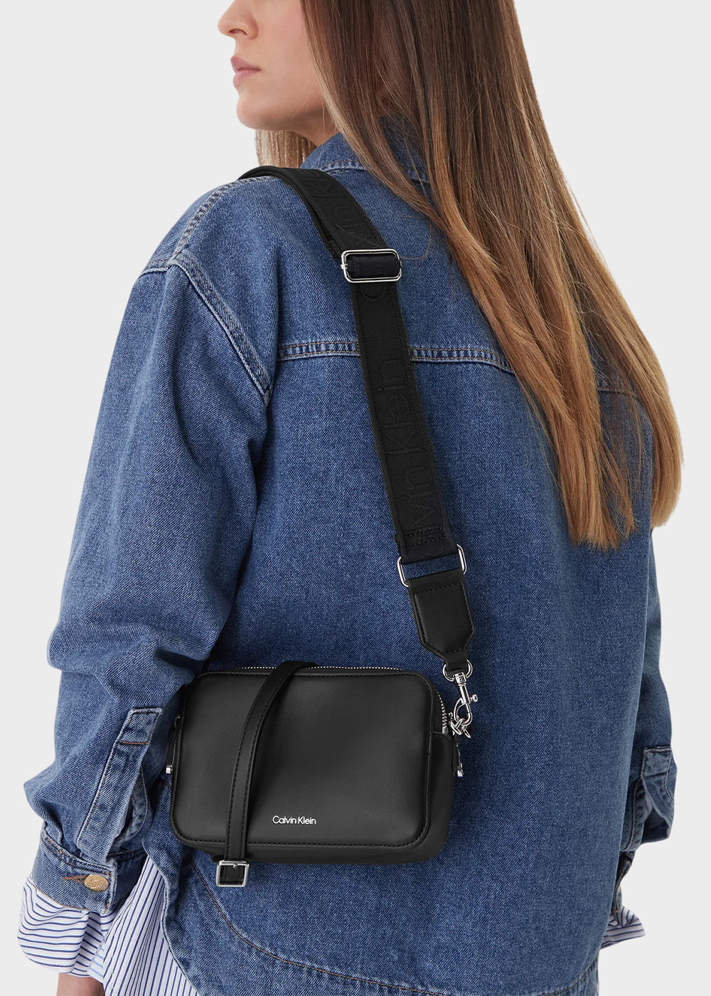Borsa con tracolla in tessuto con doppia zip, piccola
