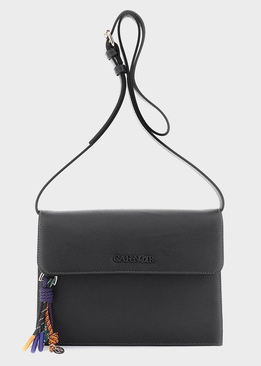 Shoulder bag with flap and multicolored charm