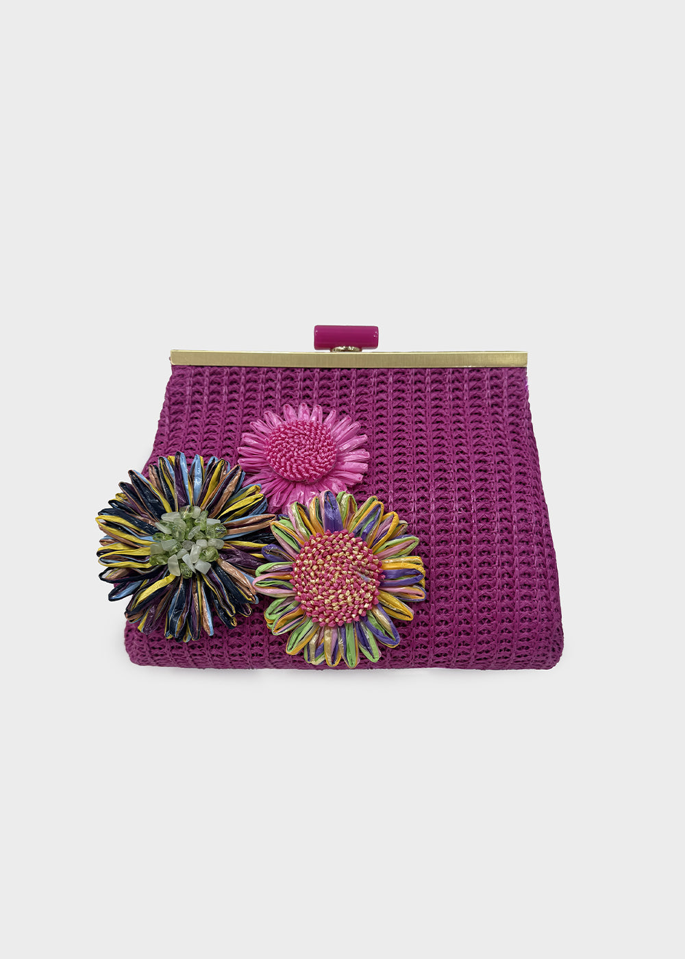 Pochette Marbella in paglia con fiori e tracolla a catena