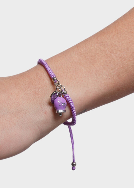 Bracciale in tessuto e Acciaio con Campanella Portafortuna Lilla Amethyst Orchid