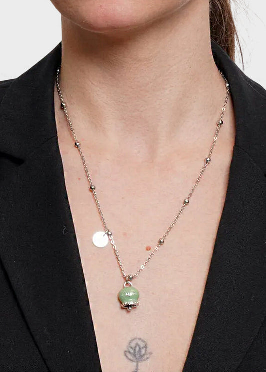 Collana in Acciaio color argento con Campanella Portafortuna Capri Verde