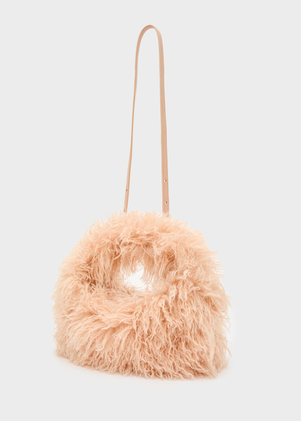 Borsa a mano Furry con tracolla e peli sintetici rosa