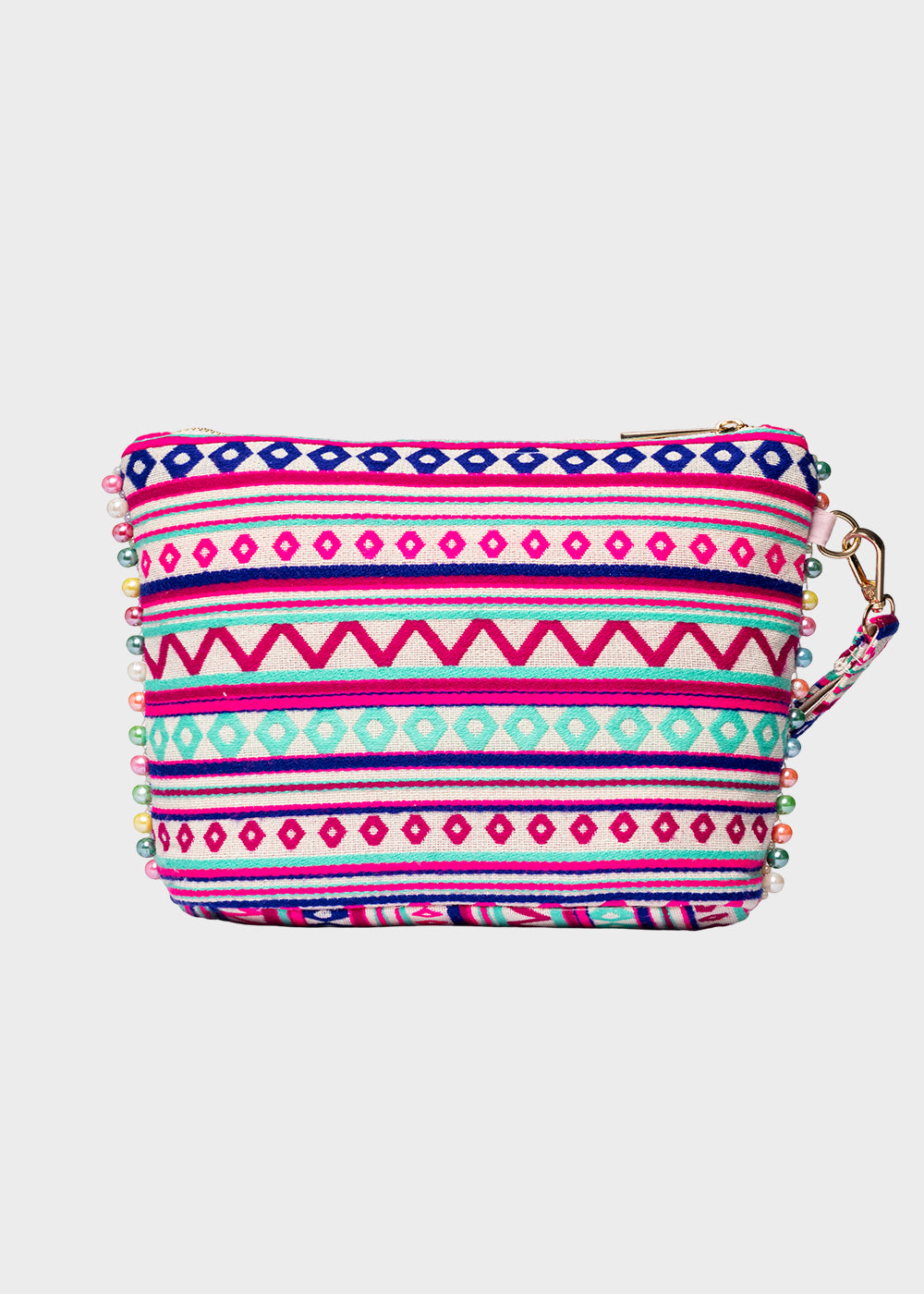 Pochette da Mare in tessuto Cassy Indy con perline laterali e manico rimovibile