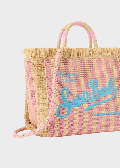 Borsa da mare media Colette Straw Stripes con tracolla in tessuto effetto paglia