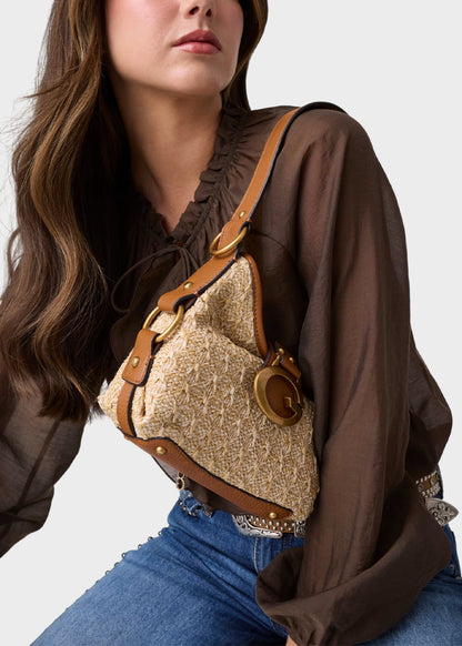 Borsa a spalla in rafia Camden Mini