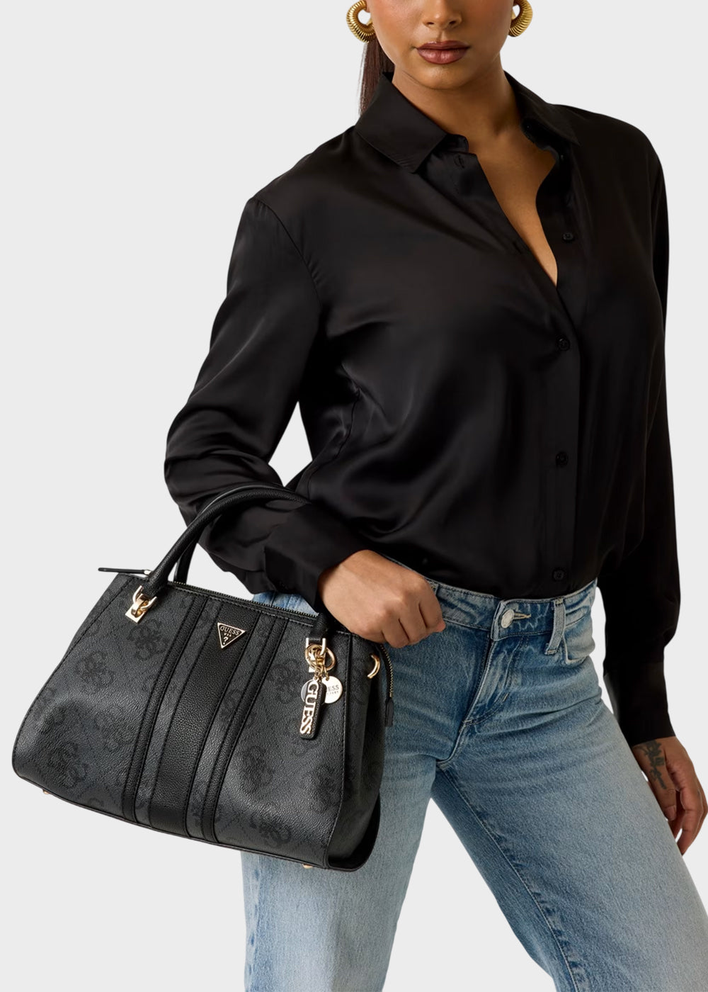 Borsa a mano Noelle II con tracolla e logo all over-2