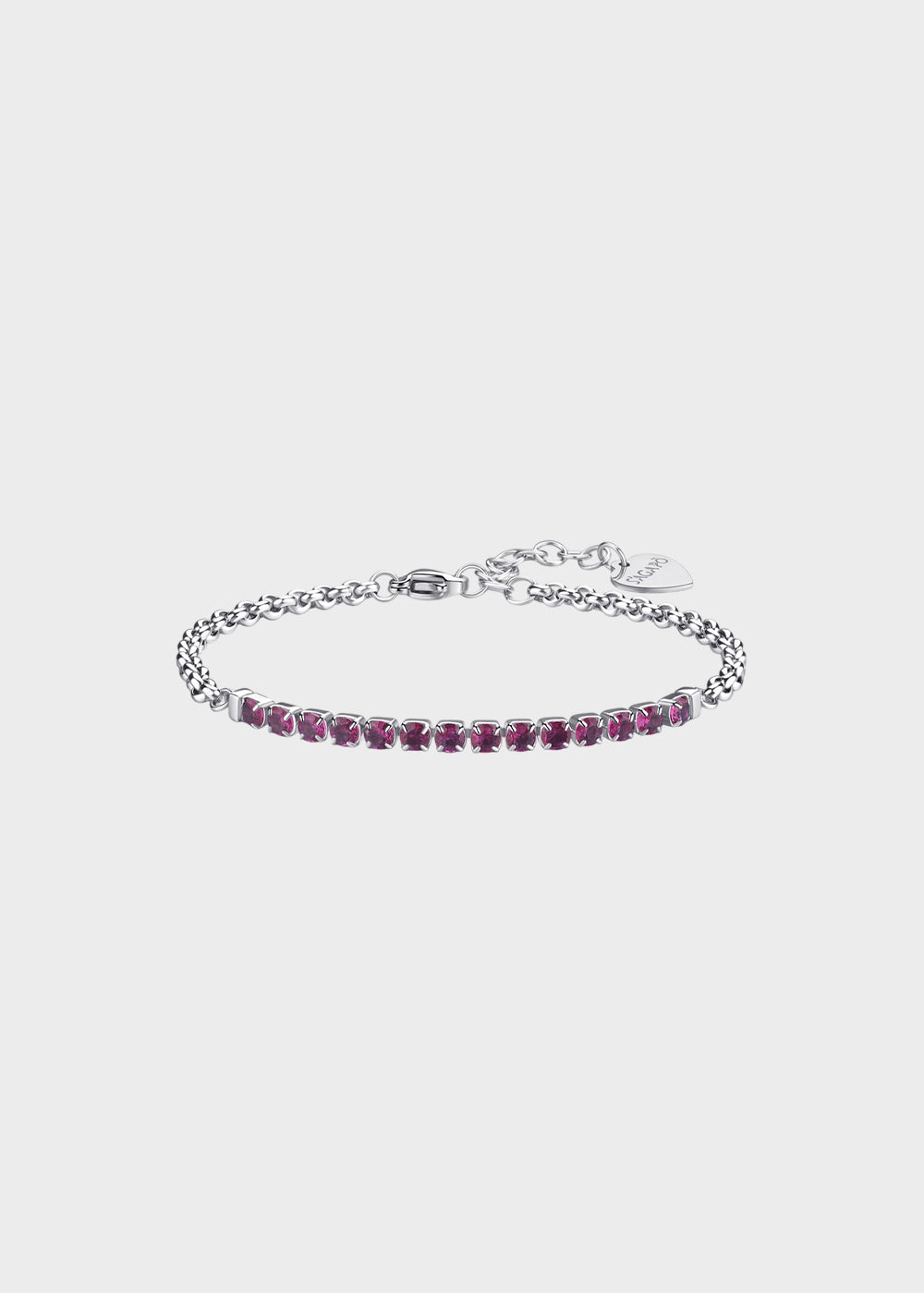 Bracciale Dazzly in acciaio con centrale tennis e cubic zirconia magenta