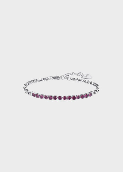 Bracciale Dazzly in acciaio con centrale tennis e cubic zirconia magenta