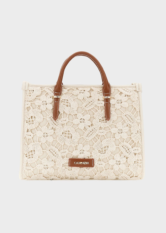 Borsa a mano con tracolla e decorazioni in tessuto