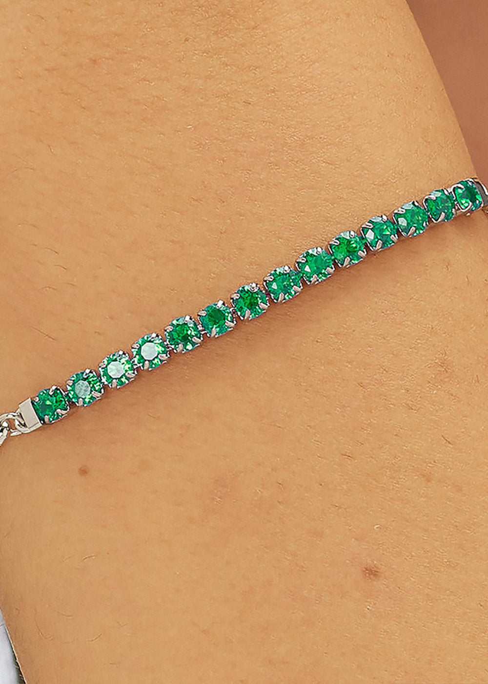 Bracciale Dazzly in acciaio con centrale tennis e cubic zirconia verde
