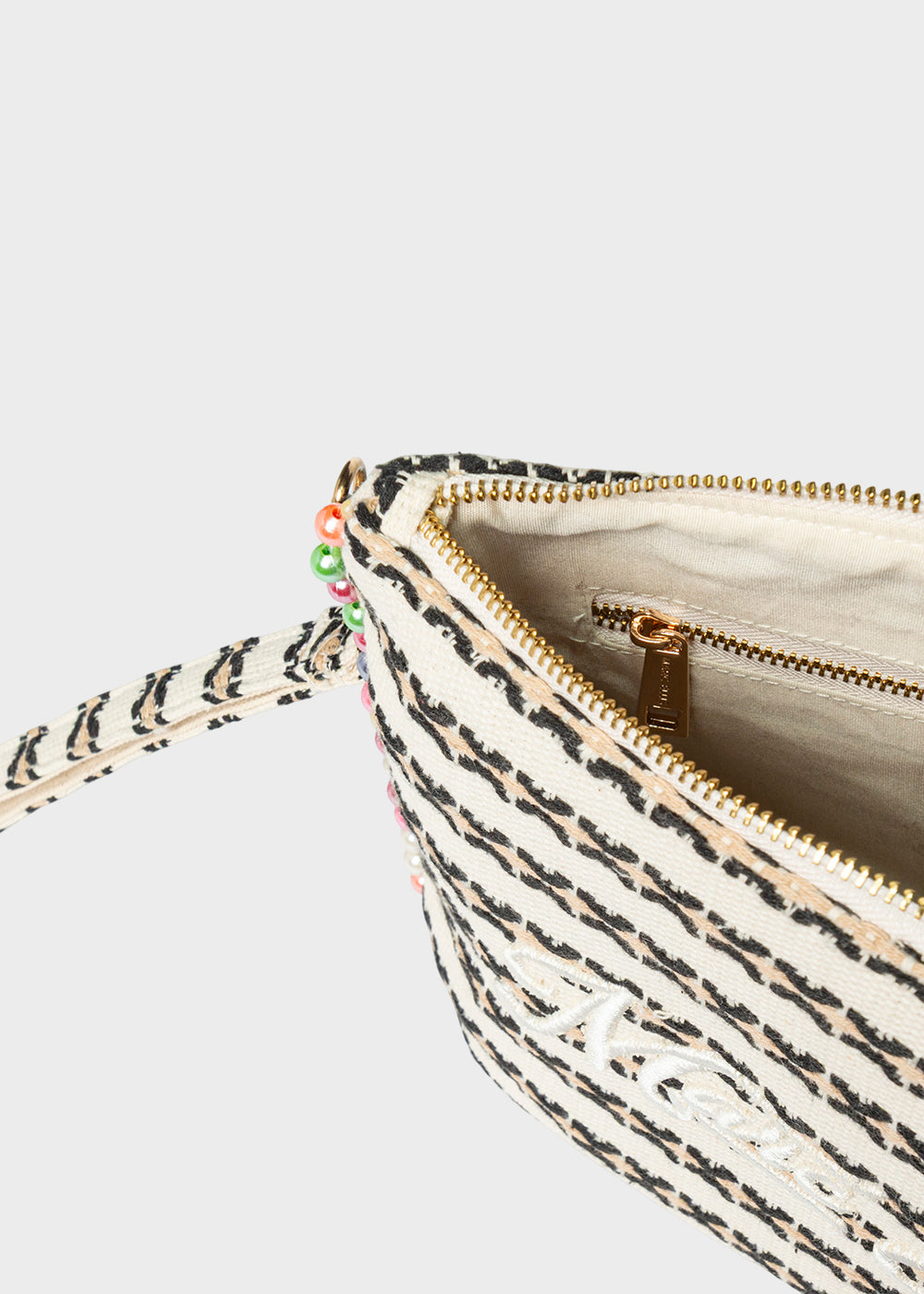 Pochette da Mare in tessuto Cassy Indy con perline laterali e manico rimovibile