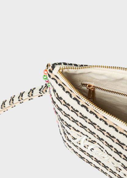 Pochette da Mare in tessuto Cassy Indy con perline laterali e manico rimovibile