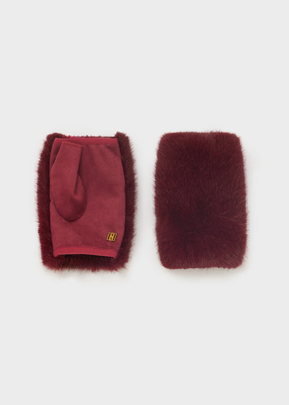 Guanti Sarah senza dita in pelo sintetico bordeaux
