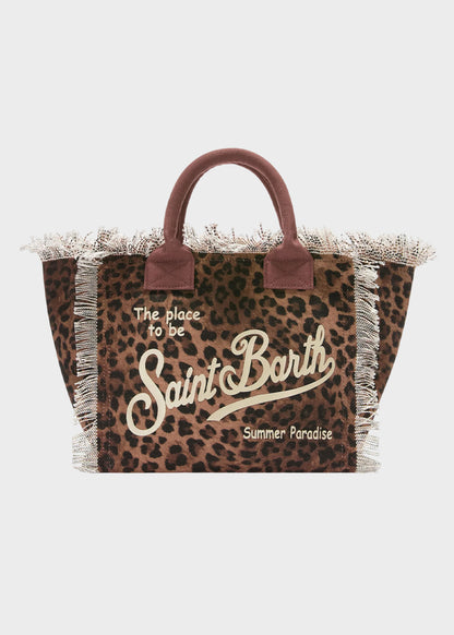 Borsa da mare media Colette in canvas con fantasia leopardata