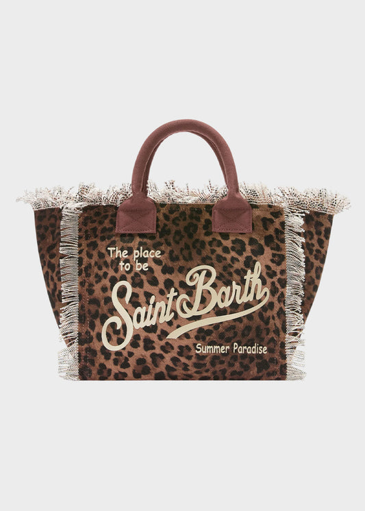 Borsa da mare media Colette in canvas con fantasia leopardata