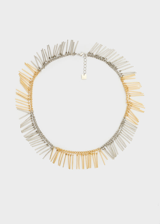 Two-tone fringe choker necklace
