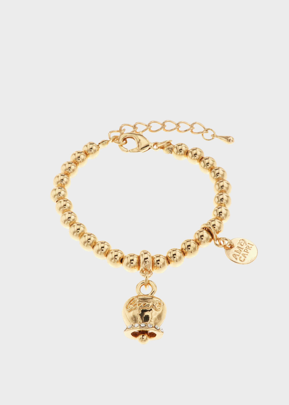Bracciale in Metallo color oro con maglia a sfere e campanella Capri