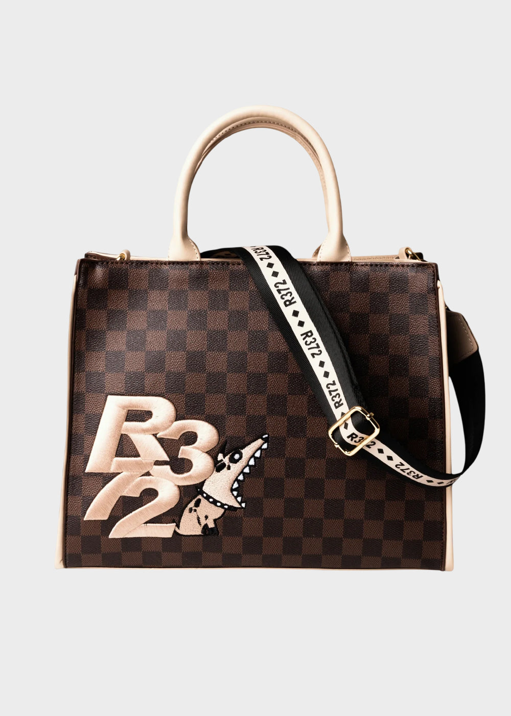 Borsa a mano con tracolla, logo ricamato frontale e trama a scacchi, "Limited Edition"