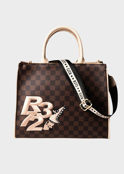 Borsa a mano con tracolla, logo ricamato frontale e trama a scacchi, "Limited Edition"