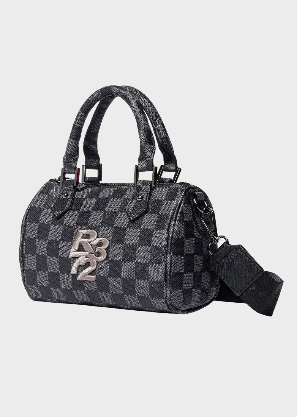 Borsa a mano piccola con tracolla, logo ricamato frontale e trama a scacchi