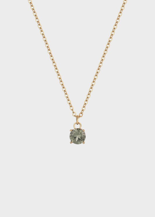 Collana Dazzly girocollo in acciaio con finitura pvd oro 14K e pendente centrale con pietra verde