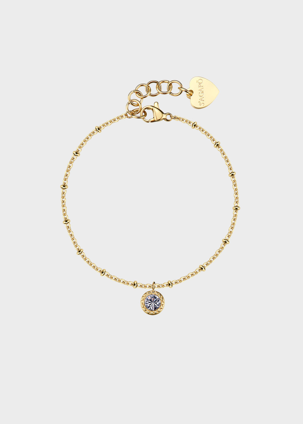 Bracciale Aurora in acciaio con finitura pvd oro 14K e cristallo pendente