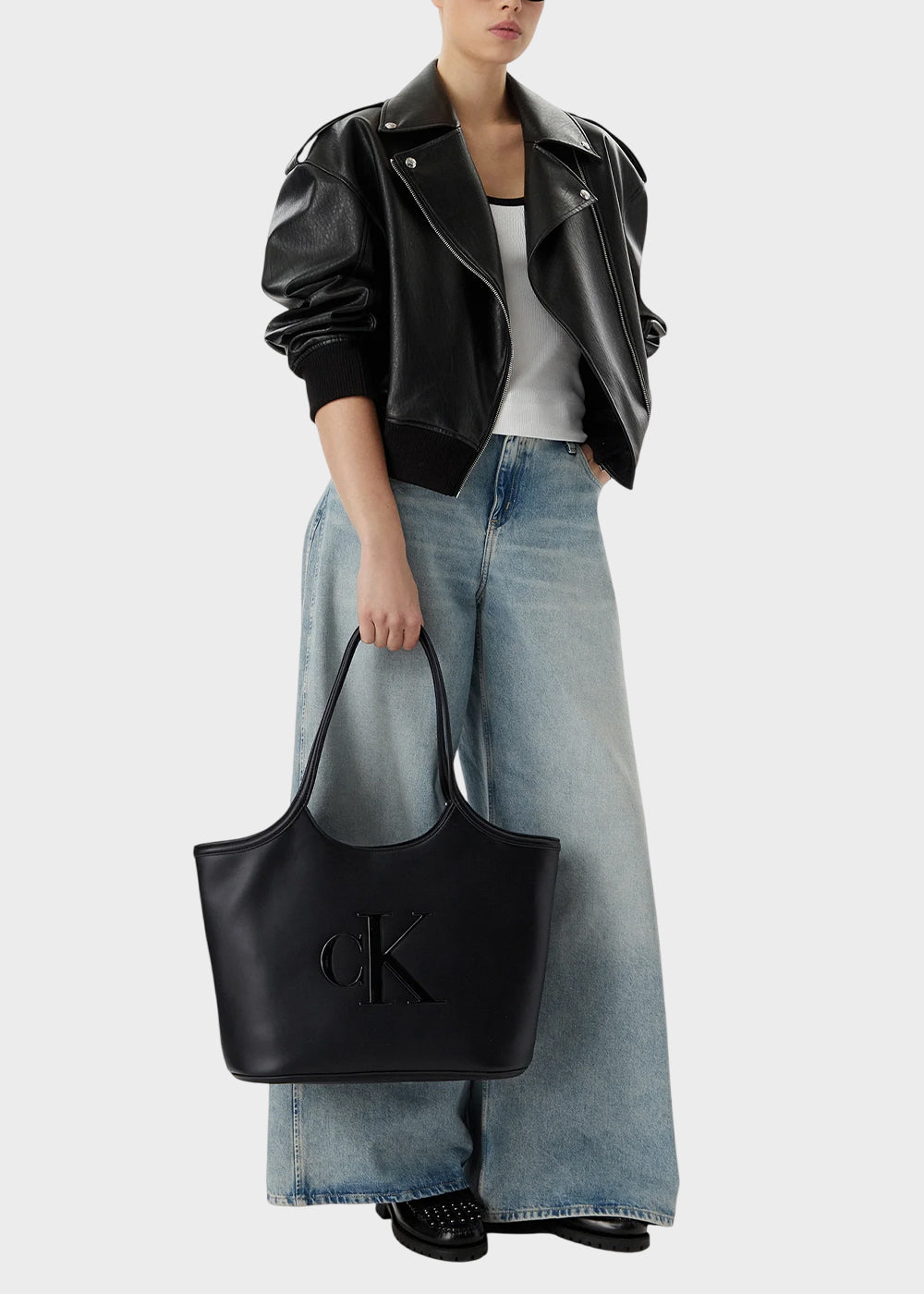 Borsa a spalla CK Shopper con logo frontale-2