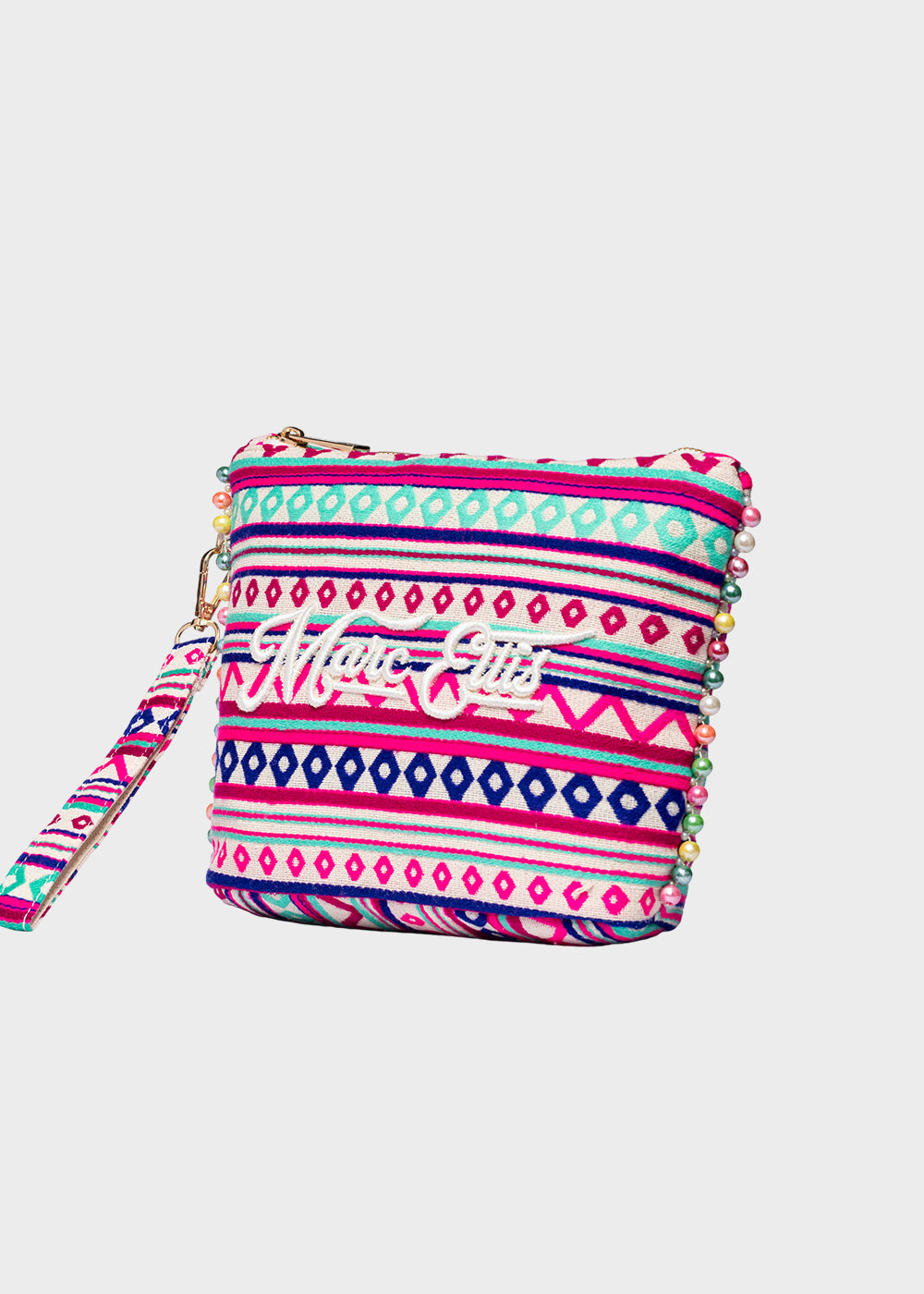 Pochette da Mare in tessuto Cassy Indy con perline laterali e manico rimovibile