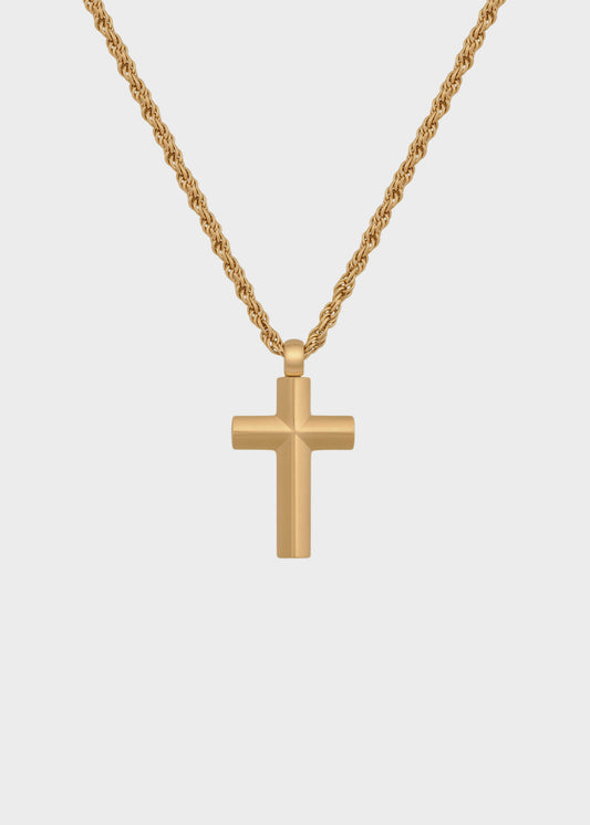 Collana Bound in acciaio con finitura pvd oro 14K e pendente a forma di croce