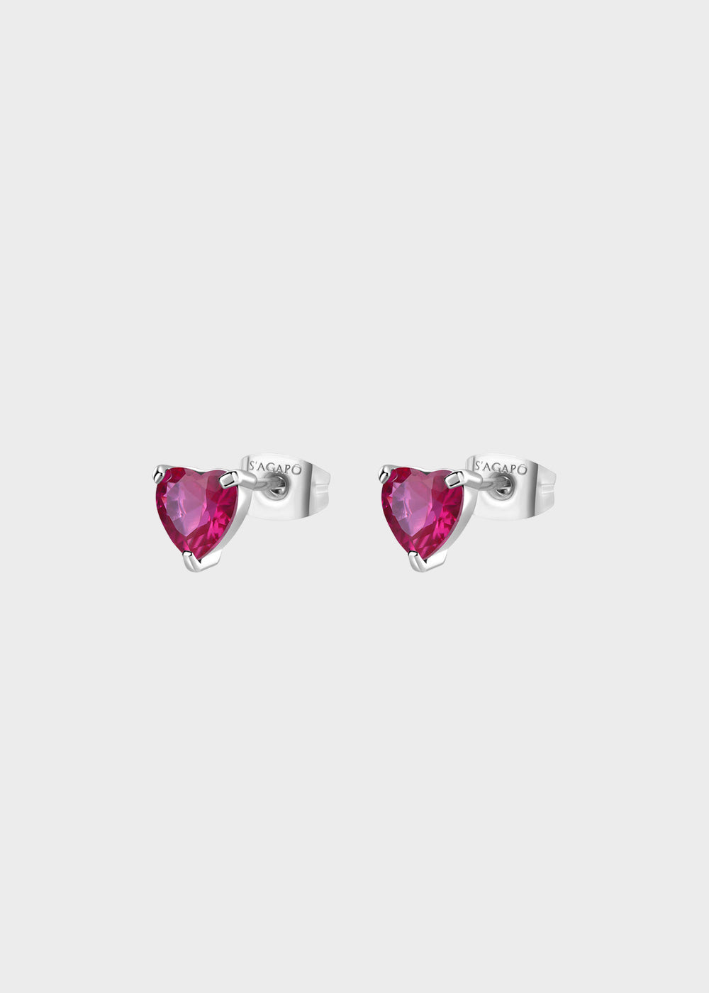 Orecchini a lobo Dazzly in acciaio con cubic zirconia a forma di cuore ruby