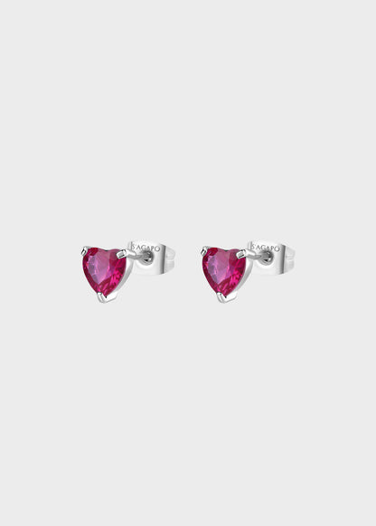 Orecchini a lobo Dazzly in acciaio con cubic zirconia a forma di cuore ruby