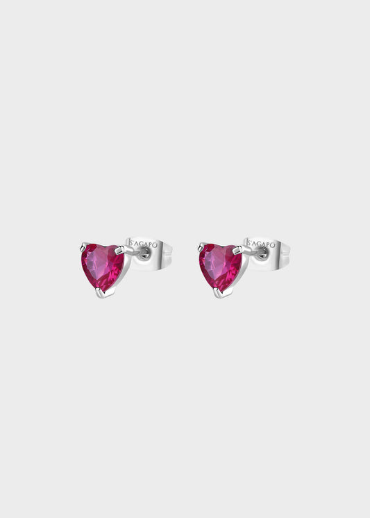 Orecchini a lobo Dazzly in acciaio con cubic zirconia a forma di cuore ruby