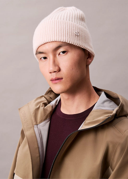 Berretto con logo in misto lana rosa