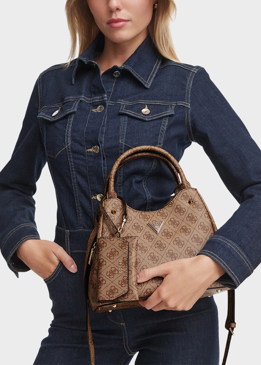 Borsa a mano Lorella Logo con tracolla e charm con logo all over