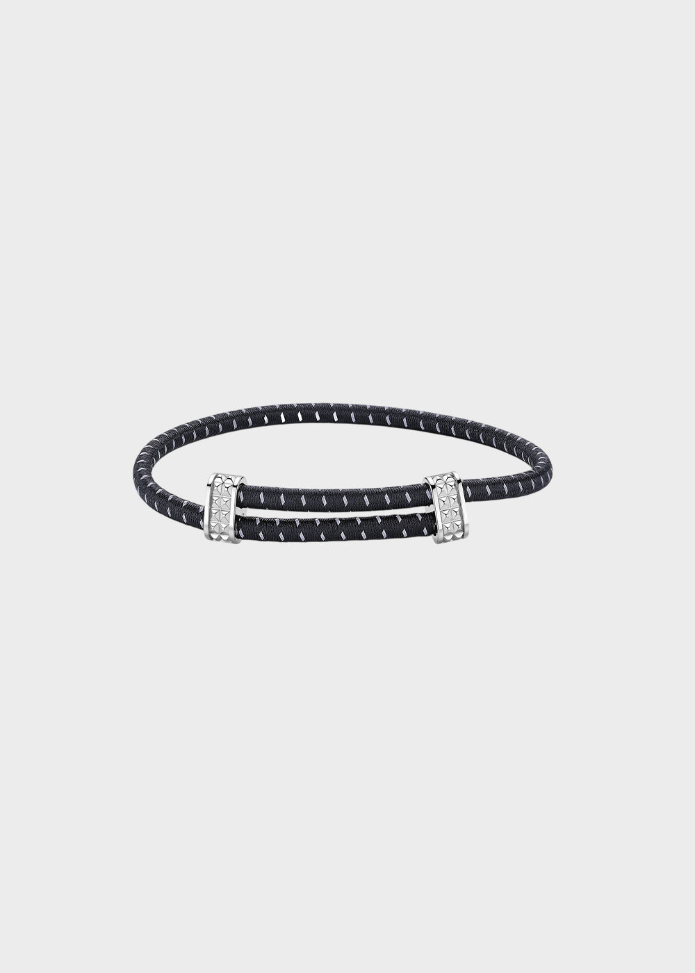 Bracciale Panama in cordino elastico nero con dettagli in acciaio e godronatura