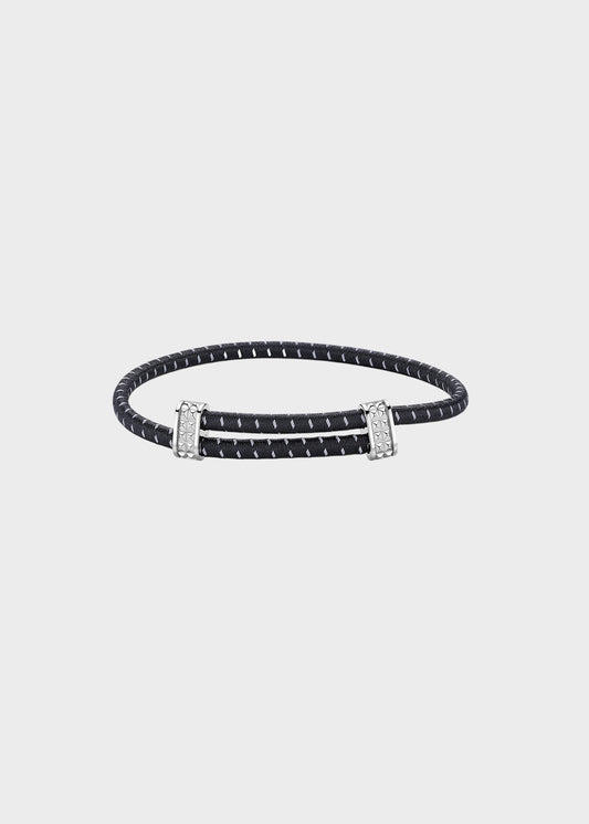 Bracciale Panama in cordino elastico nero con dettagli in acciaio e godronatura