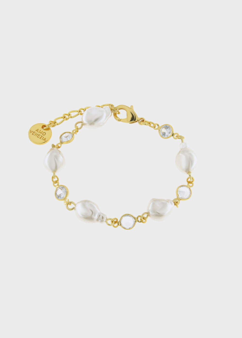 Bracciale in Metallo color oro con perle irregolari e pietre
