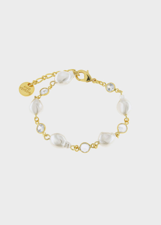 Bracciale in Metallo color oro con perle irregolari e pietre