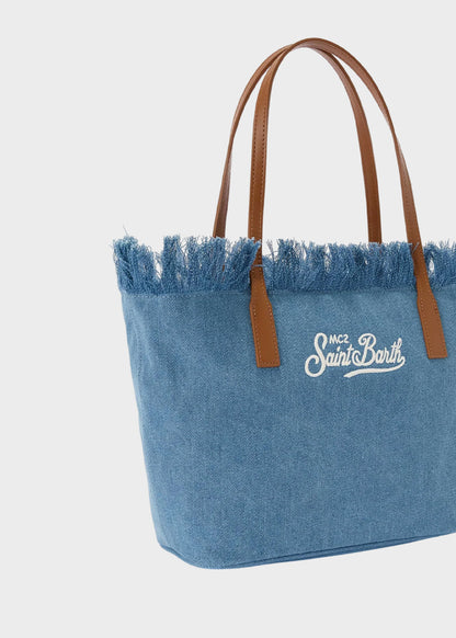 Borsa shopper City media in tessuto con frange