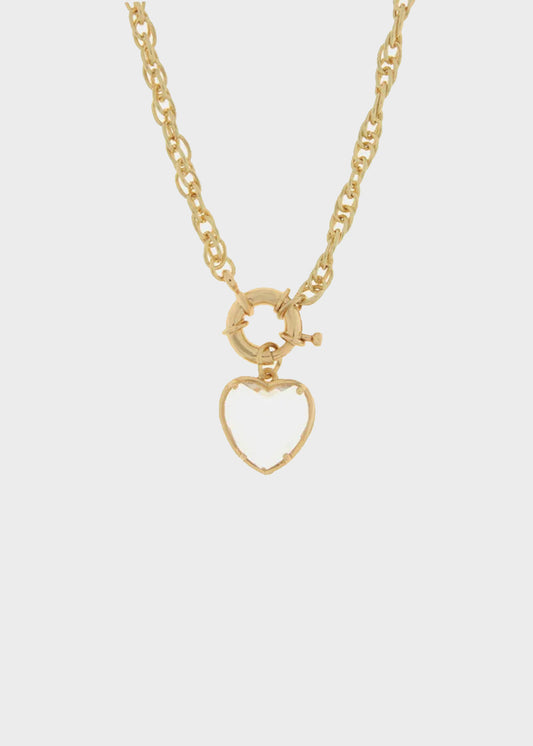 Collana in Metallo color oro con cuore bianco