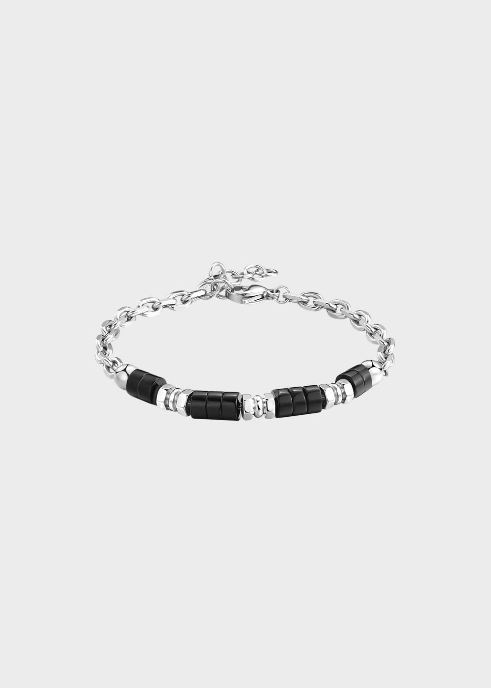 Bracciale Riot in acciaio con catena e centrale con elementi in onice e acciaio